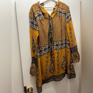 60s style yellow blue white patterned dress